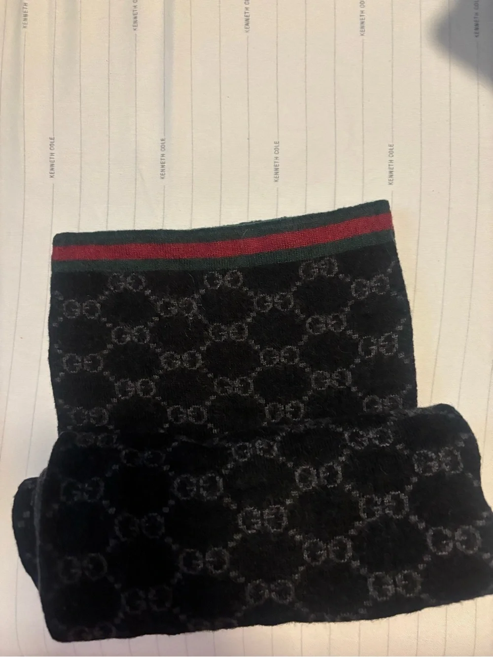Gucci Dark Gray and Black GG Logo Knit Scarf